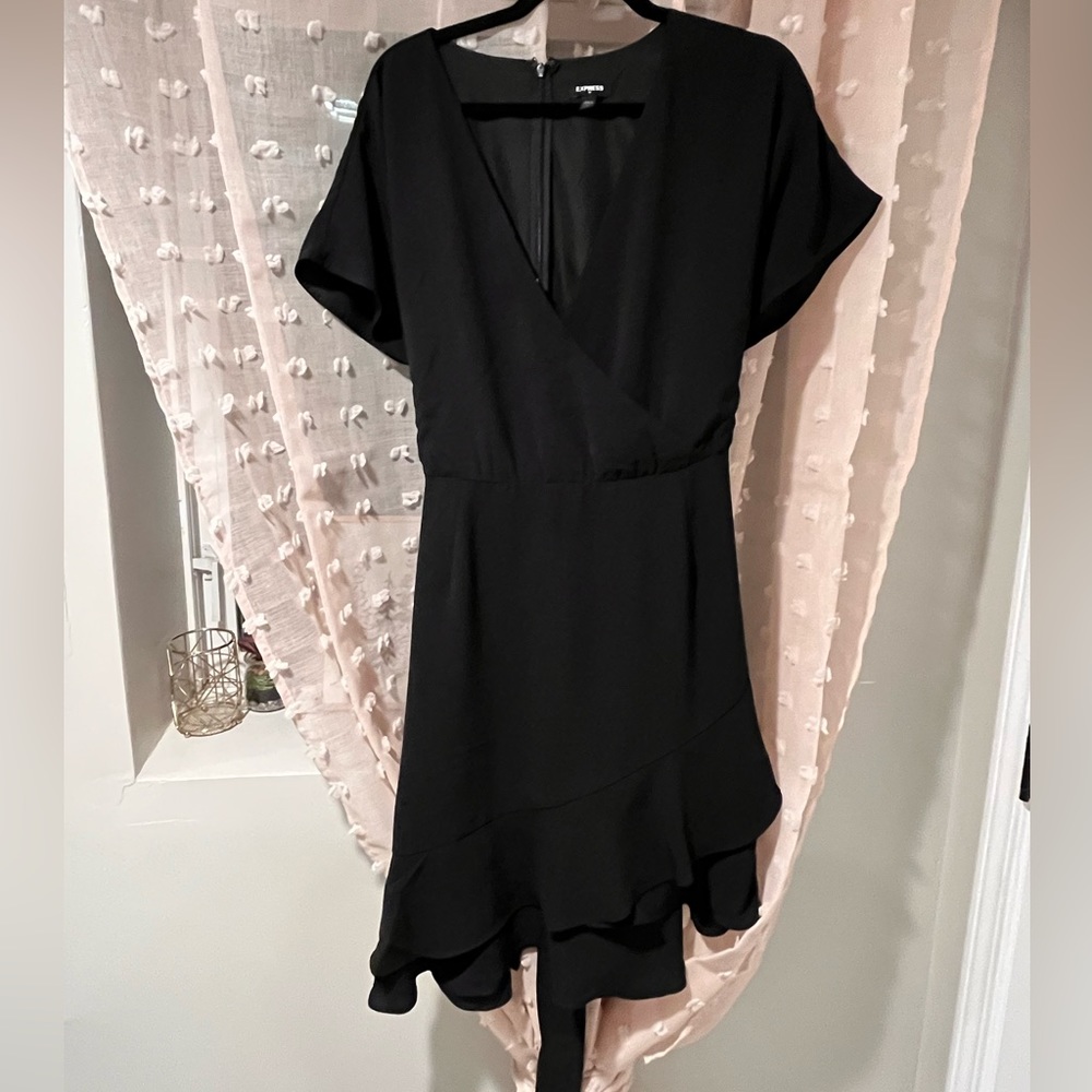 Black Mini V Neck Express Dress, XL